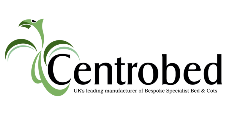 Green and black Centrobed logo, with the words "UK's leading manufacturer of bespoke specialist beds & cots" written underneath.